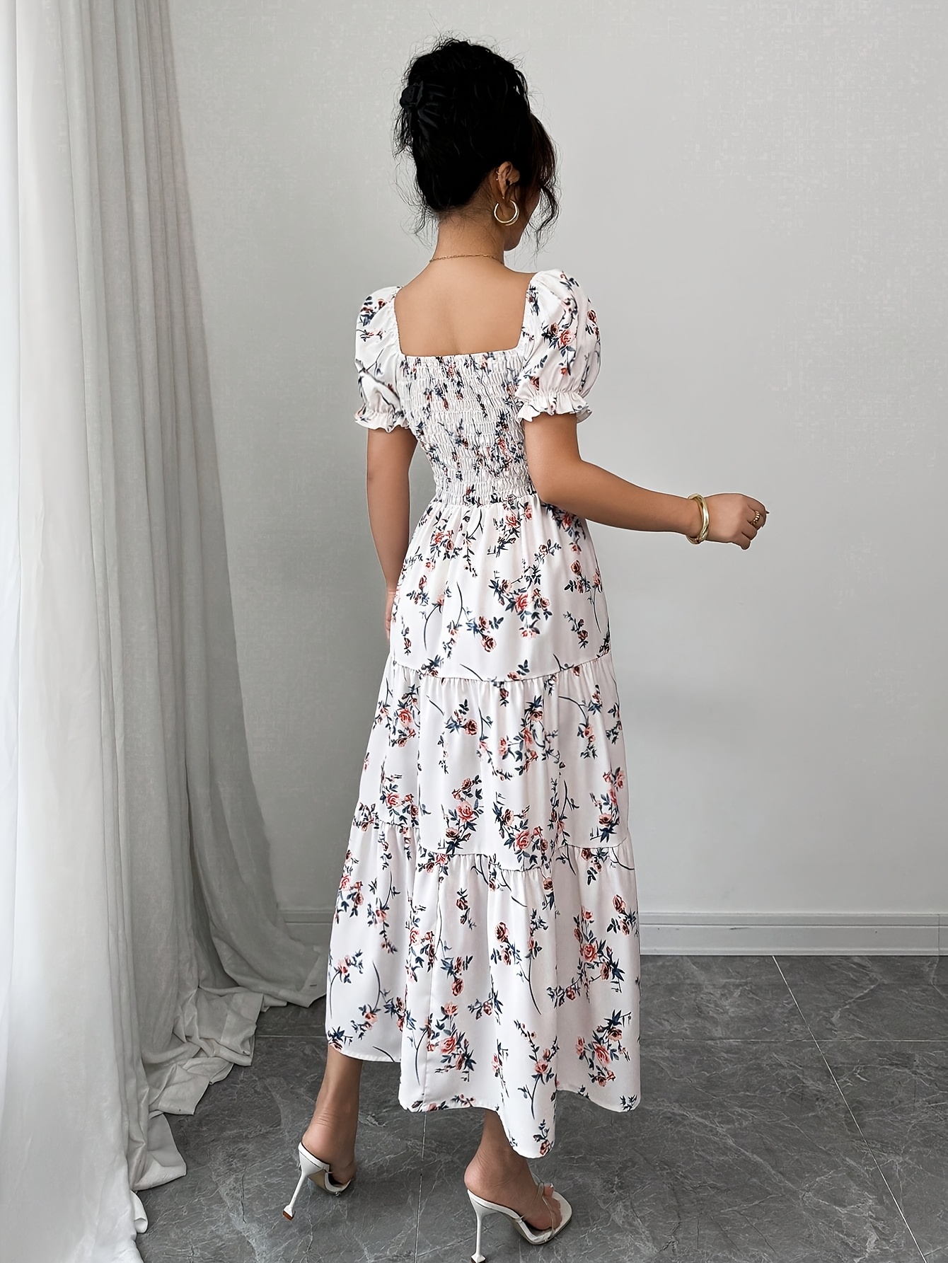 square neck ruched short sleeve dress hem featuring - Temu Oman