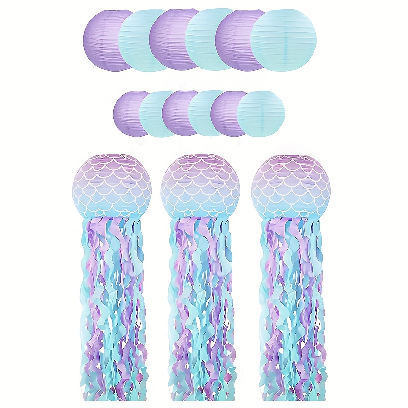 Image of 15pcs Mermaid Hanging Paper Lantern Party Set, Girl Birthday Party Wedding Baby Shower Party Supplies