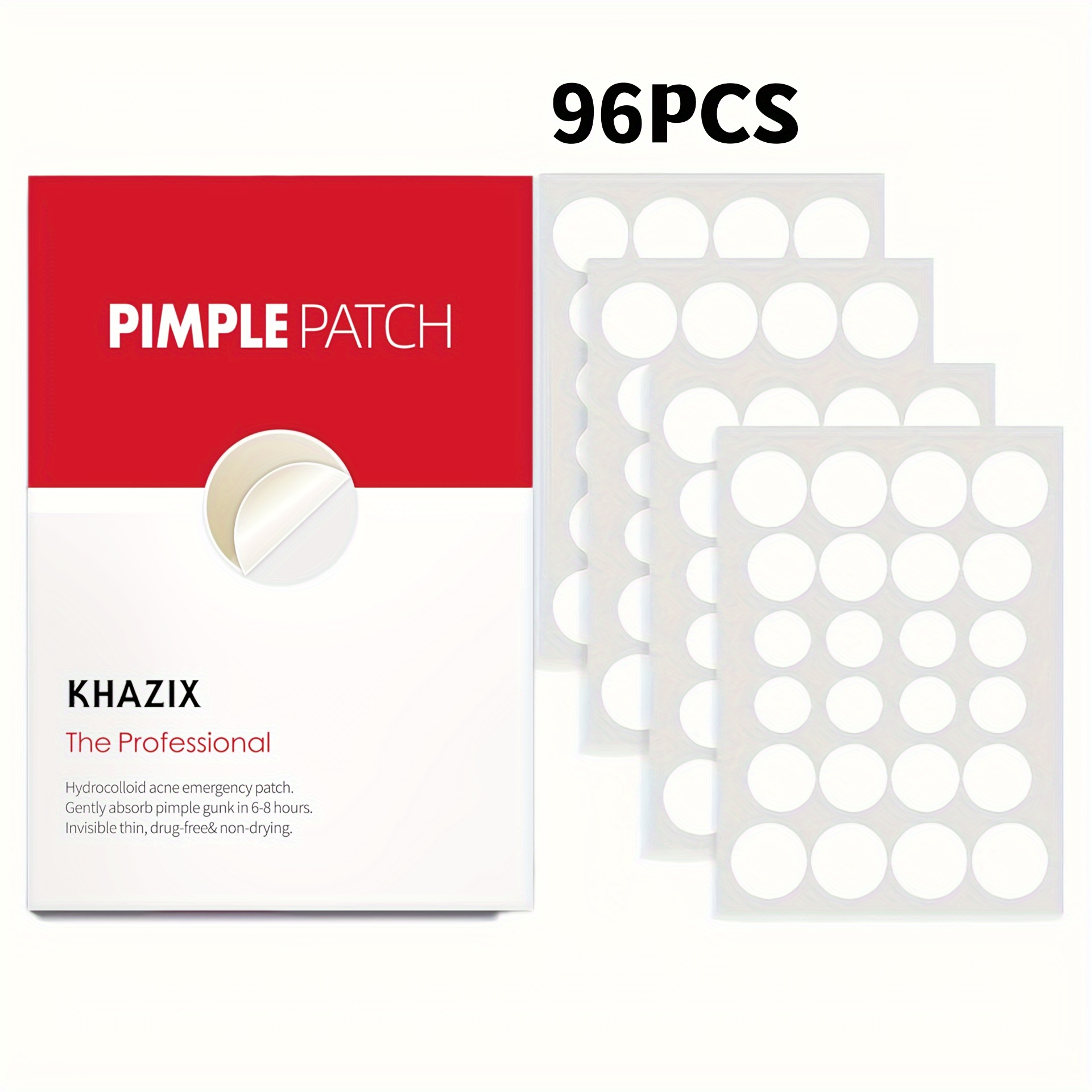 

96 Count, Acne Pimple Patch Set - Hydrocolloid Acne Patch - Invisible, All-day Adhesive, Waterproof - Non-drying - Facial Care Essentials