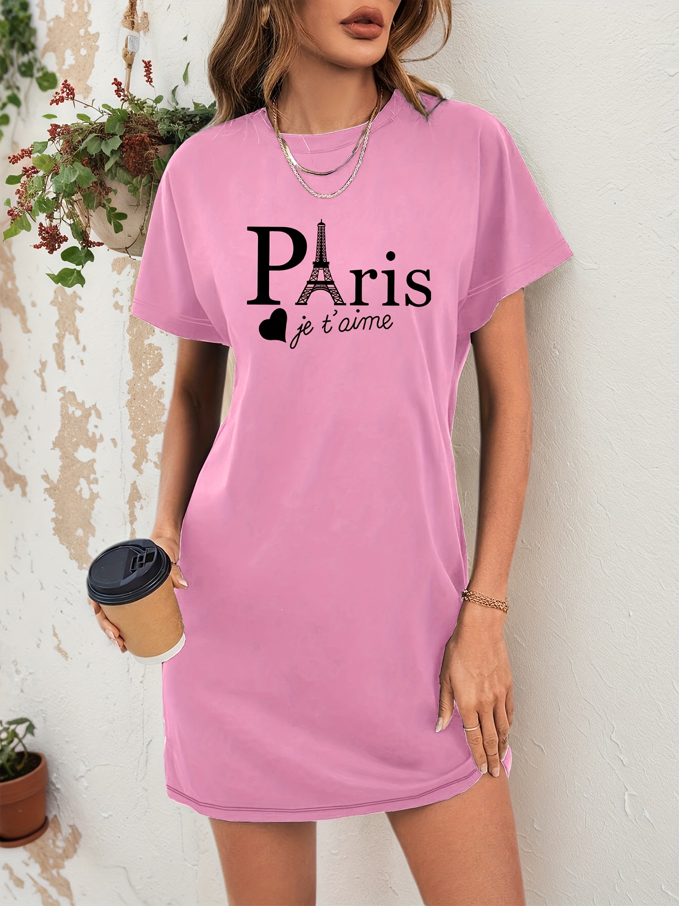 designer t shirt dress women's casual paris france graphic print t-shirt - short sleeve round neck medium washable spring summer dress, , trendy inspired, comfortable wear - women's clothing Size:18 1/2 34/35 BFCM25EXL style t shirt dress What Is Semi-Formal Wedding making it an ideal