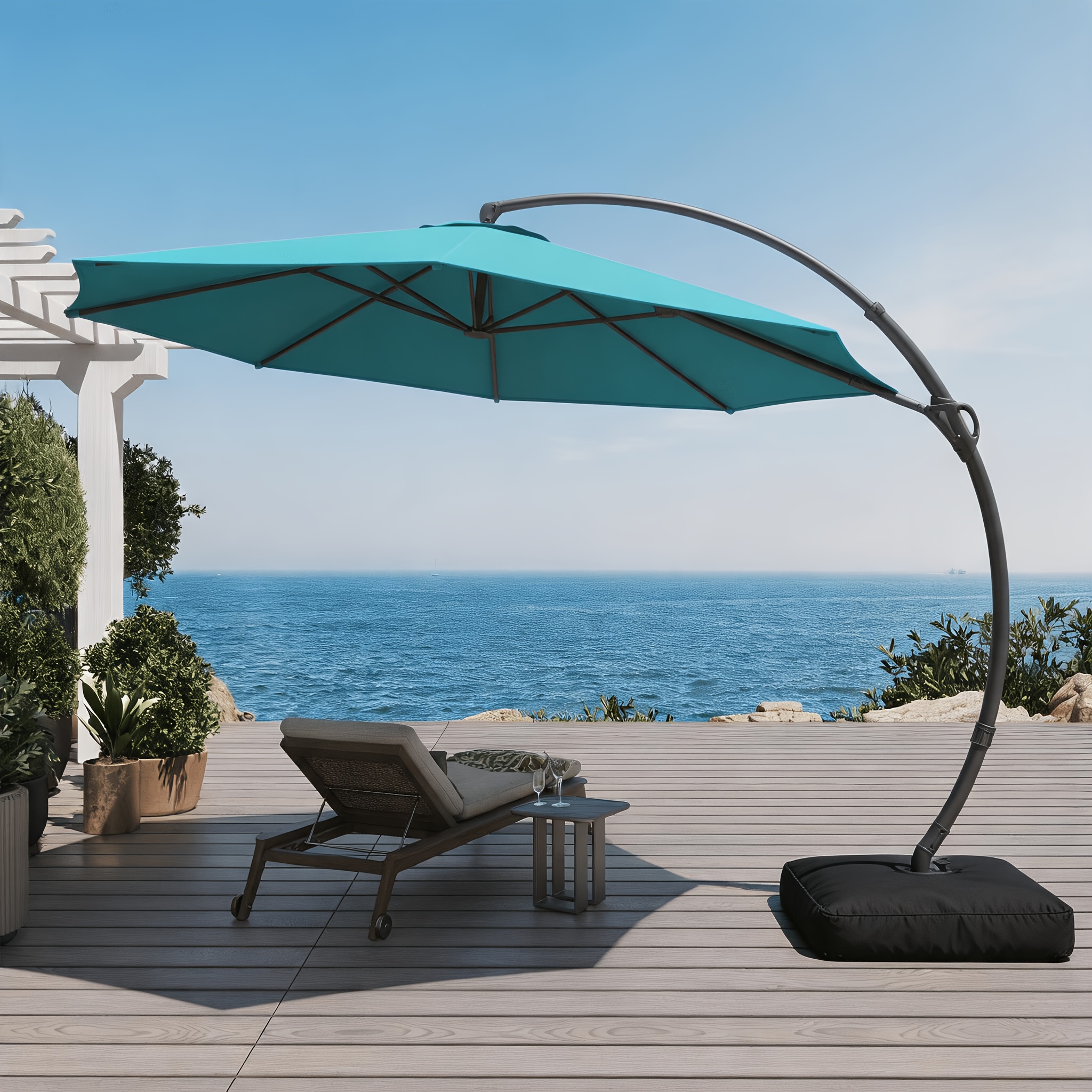 adjustable umbrella table for patio VOXBIN Round Patio Table with Adjustable Umbrella Hole, All Weather Metal  53.1" Outdoor Table, Gray