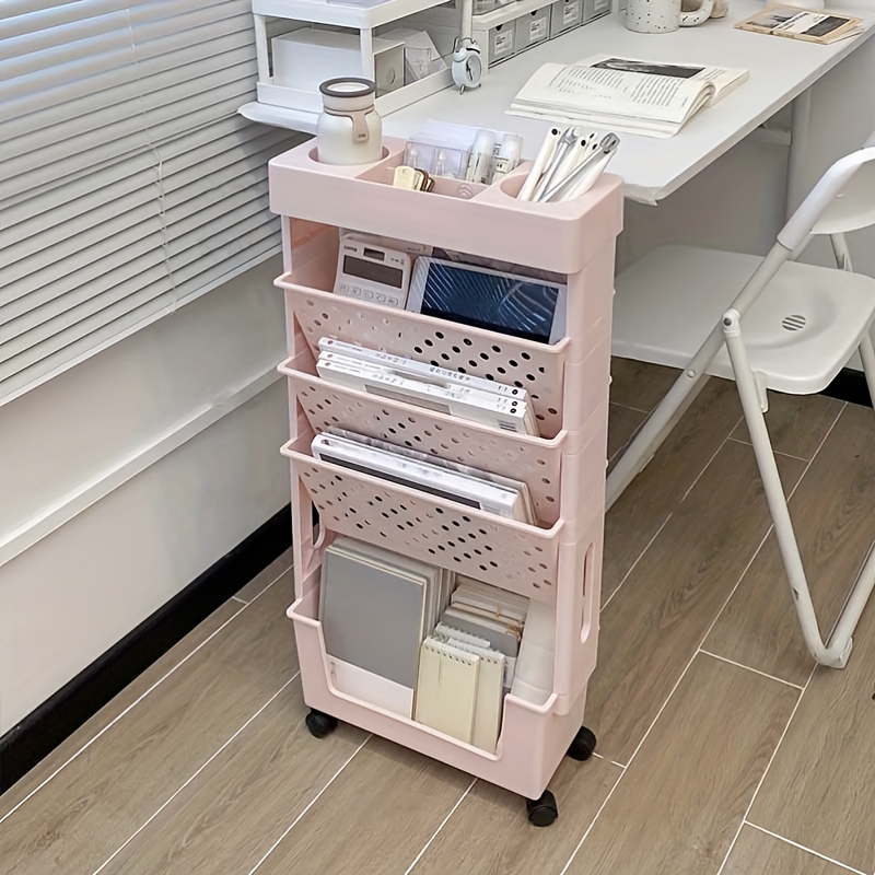 1   de estantería móvil de 5 niveles, organizador de almacenamiento de pvc para  ,   y hogar, estantería para documentos y revistas, organizador de escritorio para suministros de  , carrito de almacenamiento de   y libros Detalles del producto 7