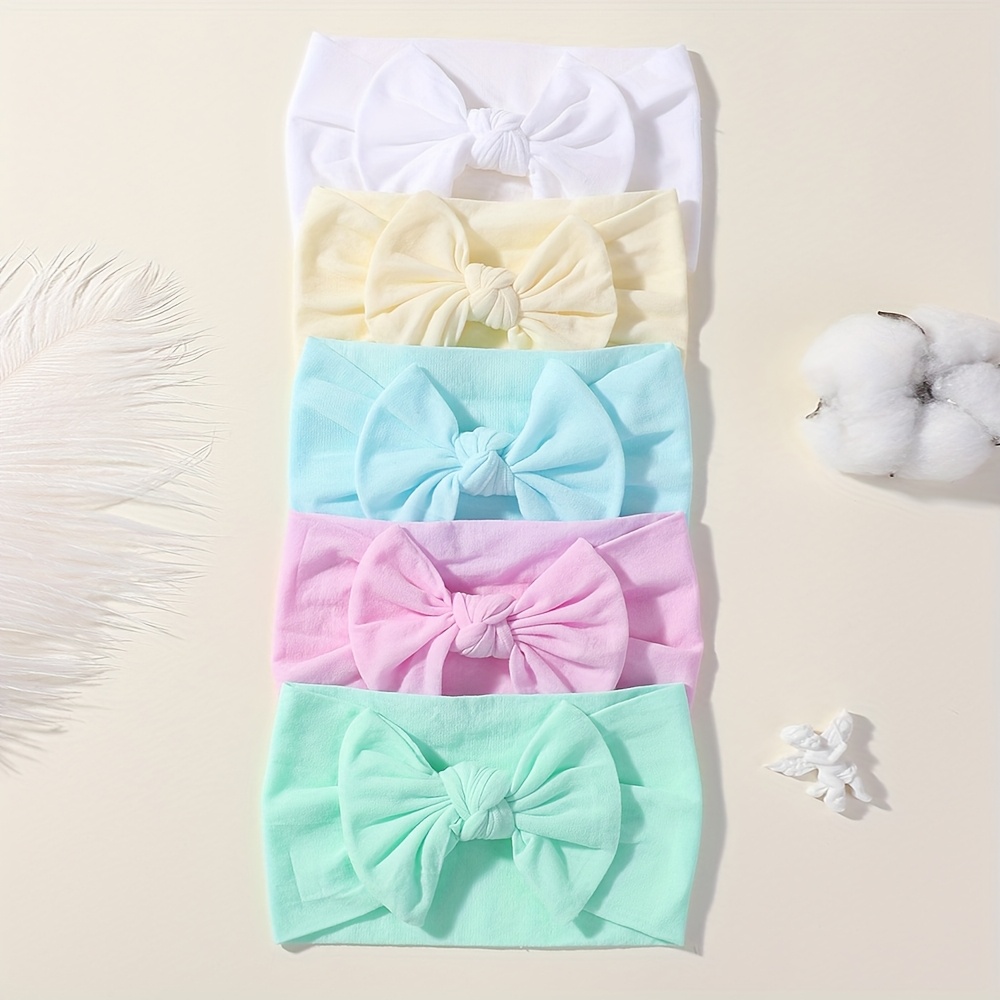 E-shop 5-Pack Einfarbige Kinder-Haarbänder mit Schleife, Weiche Haarfreundliche Nylon-Haarbänder für Kinder, Festliche Haaraccessoires für Mädchen