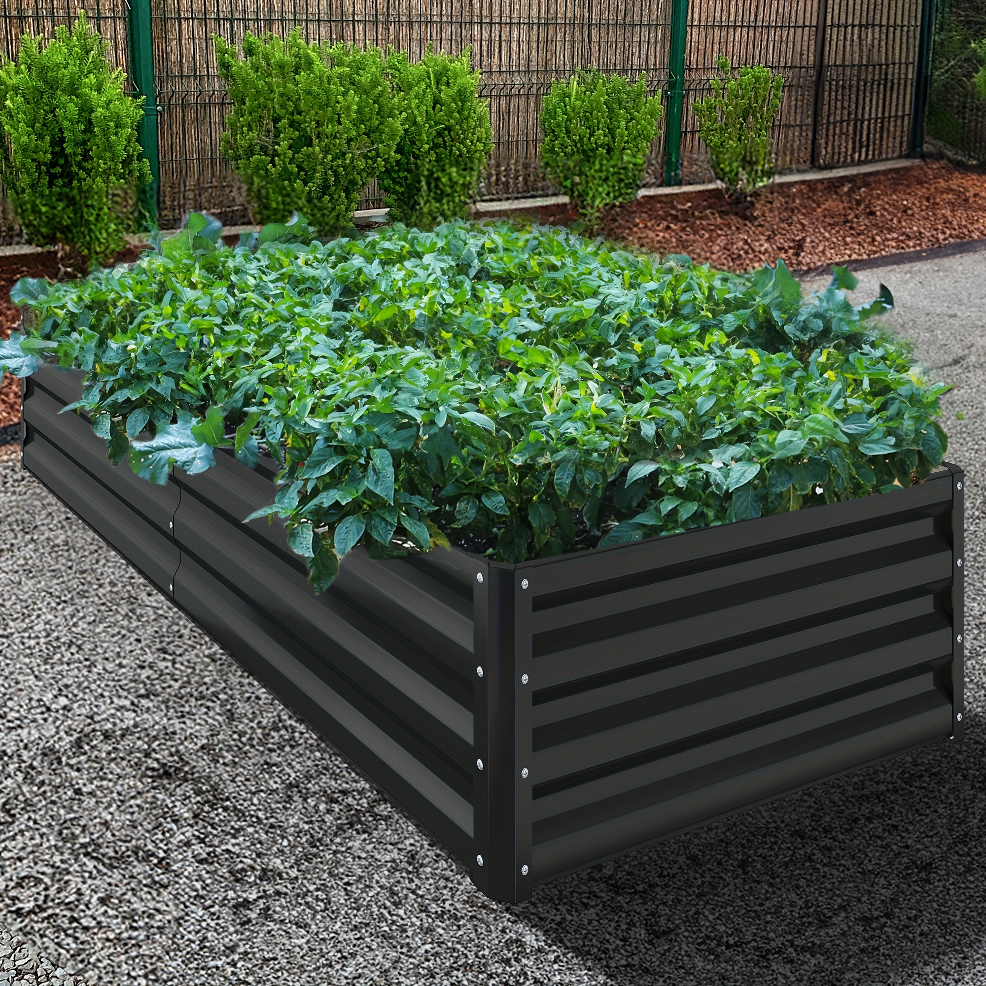 

2pc 8x4x1ft Raised Garden Bed Kit Outdoor Large Metal Patio Planter Box 2 Gloves