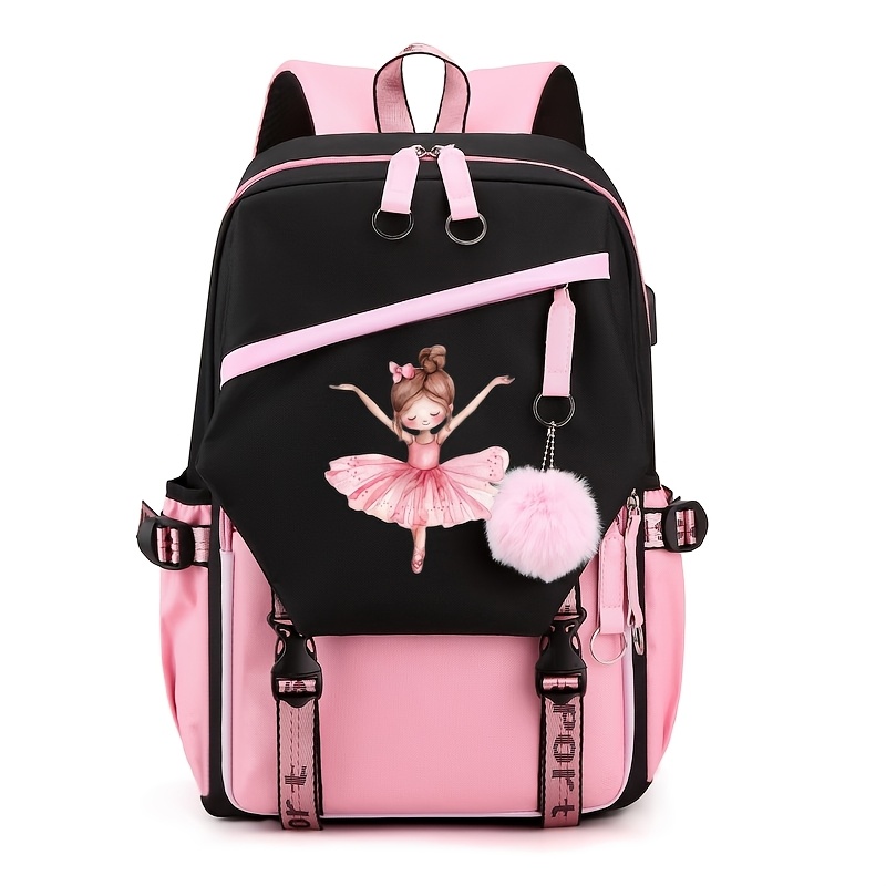 TEMU Customizable, High-quality, Large-capacity, Multi-functional Backpack In A Solid Color, Featuring A Simple, Cute, And With A Cartoon Ballet