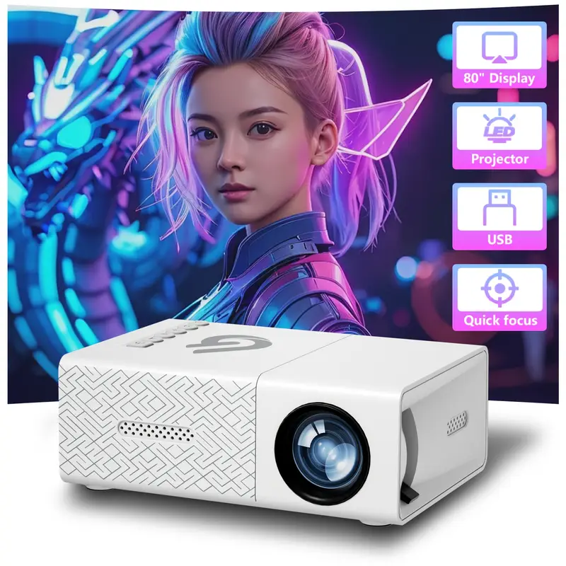 portable mini projector home projector best viewing experience fast gathering led light compatible with mobile phone computer tv usb ideal for home theater and office Product details 7