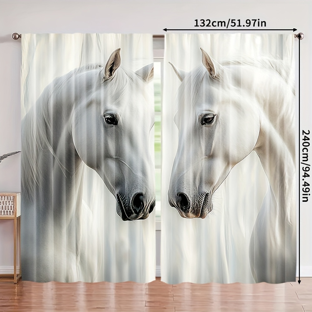 TEMU Ensemble de 2 rideaux chevaux galopant élégants, en polyester, idéaux pour la décoration intérieure des chambres et des salons, (tuteur non )