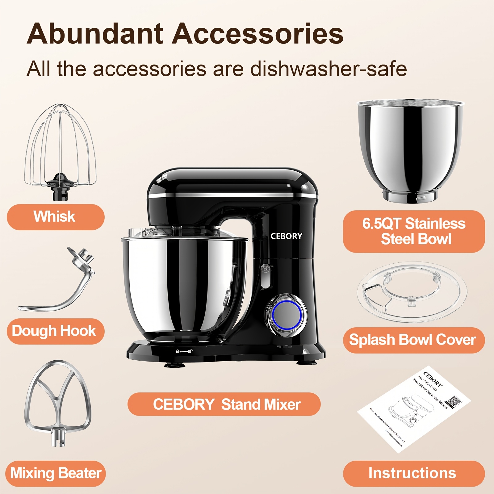 1200W 10-Speed 3-IN-1 Electric Stand Mixer