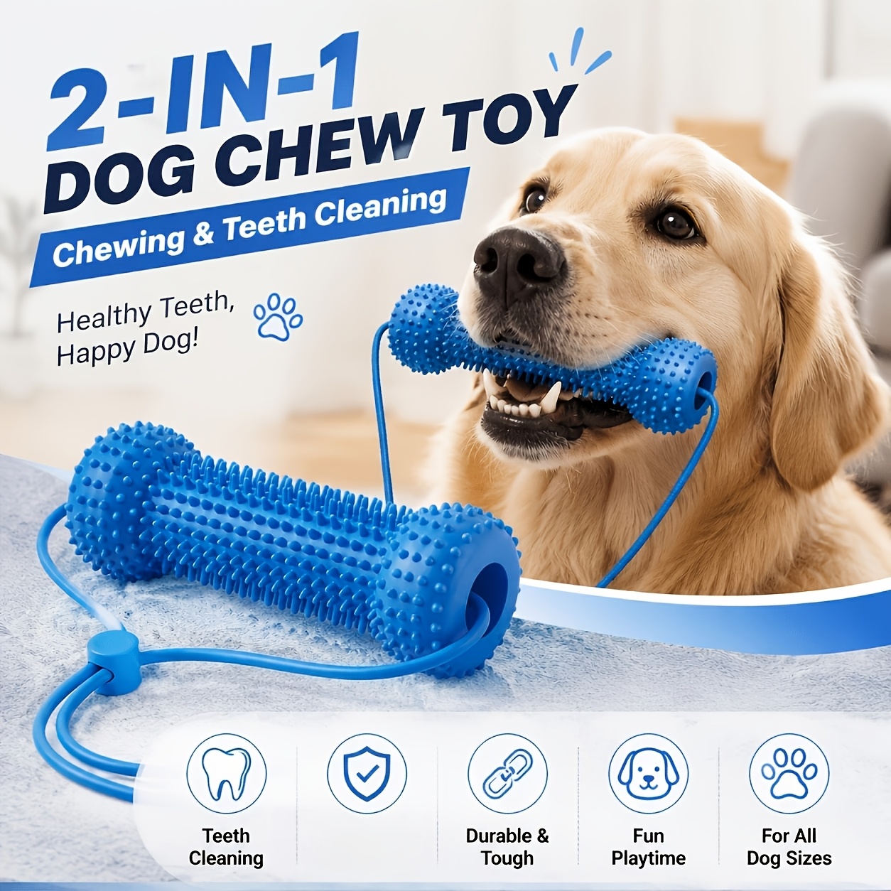 a new durable dog chew toy with an adjustable hanging rope and interactive pulling       versatile and   used for cleaning teeth in     used   at home and outdoors Product details 1
