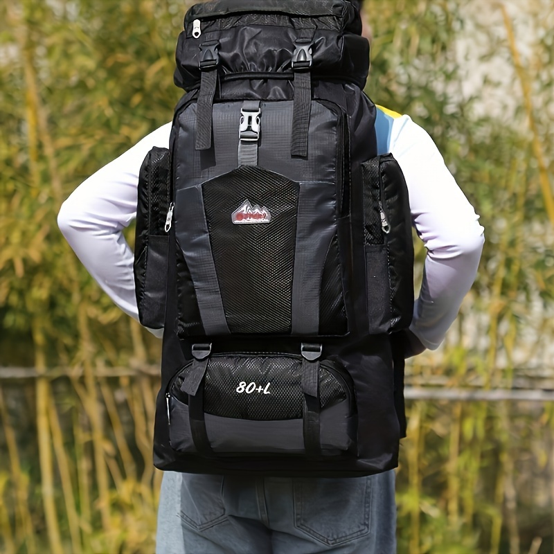 Sac à dos de randonnée grande capacité 80L, sac de voyage en nylon léger avec plusieurs poches, style décontracté pour hommes et femmes, sac à dos de randonnée en plein air, sac pour ordinateur portable, sangle d'épaule réglable, fermeture à pression, doublure en polyester, nettoyage facile avec essuie-tout, impression de positionnement