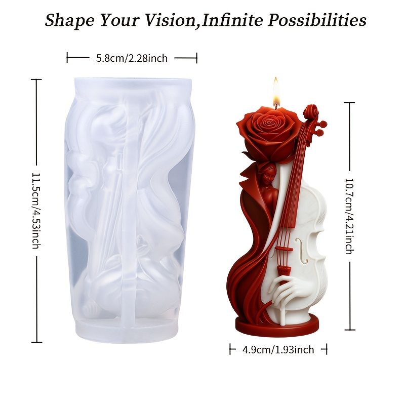 E-shop Diese elegante Silikonform für den Valentinstag zeichnet sich durch ein rosafarbenes Geigen-Design aus, mit Details am Körper und an den Saiten.