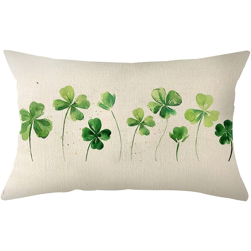 

1pc 's Day Clover Throw Pillow Cover, 12x20 Inch, Green Shamrock Embroidery On Polyester, Zippered For Sofa & Bedroom Decor - Machine Washable (single-sided, No Insert), Throw Pillows For Couch