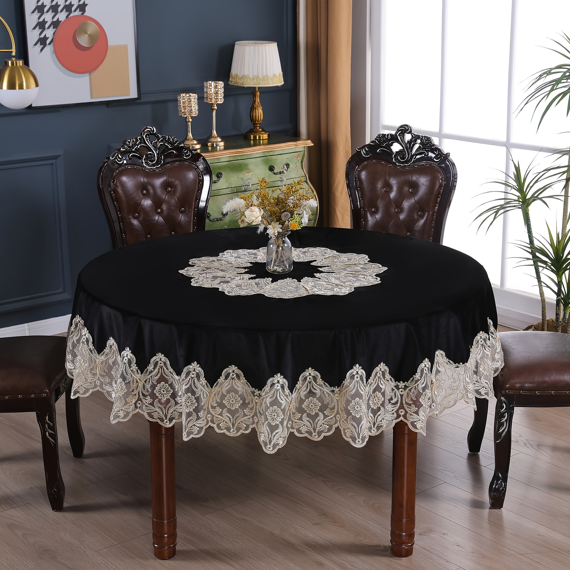 

1 Piece, Hollow Lace Round Table Cloth, Embroidery Lace Table Cover, Christmas, Halloween, Party, Holiday Tabletop Decoration, Table Coffee Table Tea Table Desk Top Covering, Decoration.