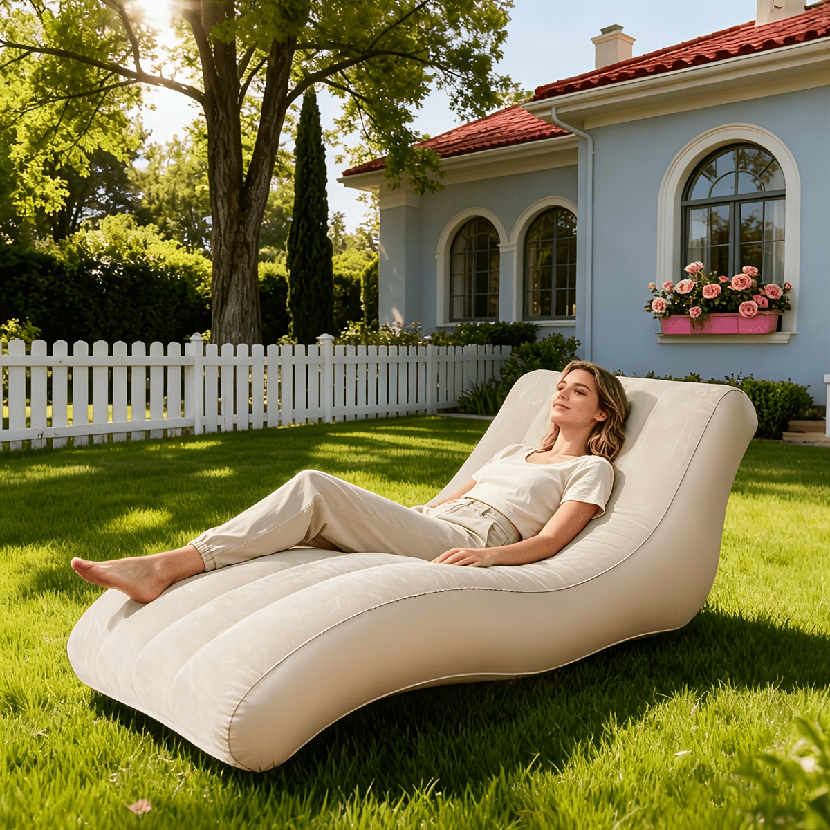 s shaped inflatable sofa multifunctional electric pump quick inflation deflation self inflating sofa   relaxing at home or indoor living room bedroom outdoor folding blow up bed backyard garden beach