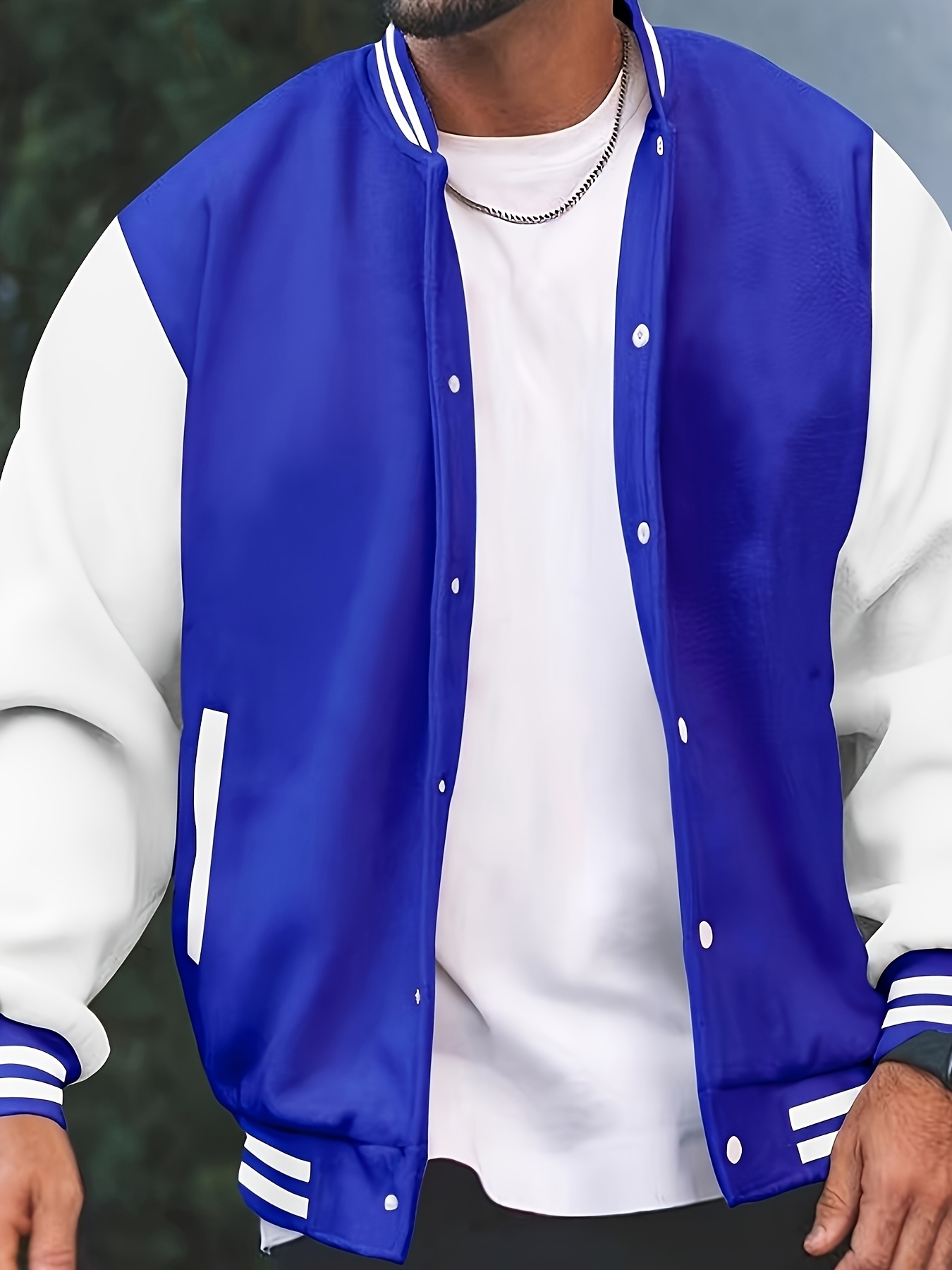 Men's Casual Baseball Jacket - Striped Design