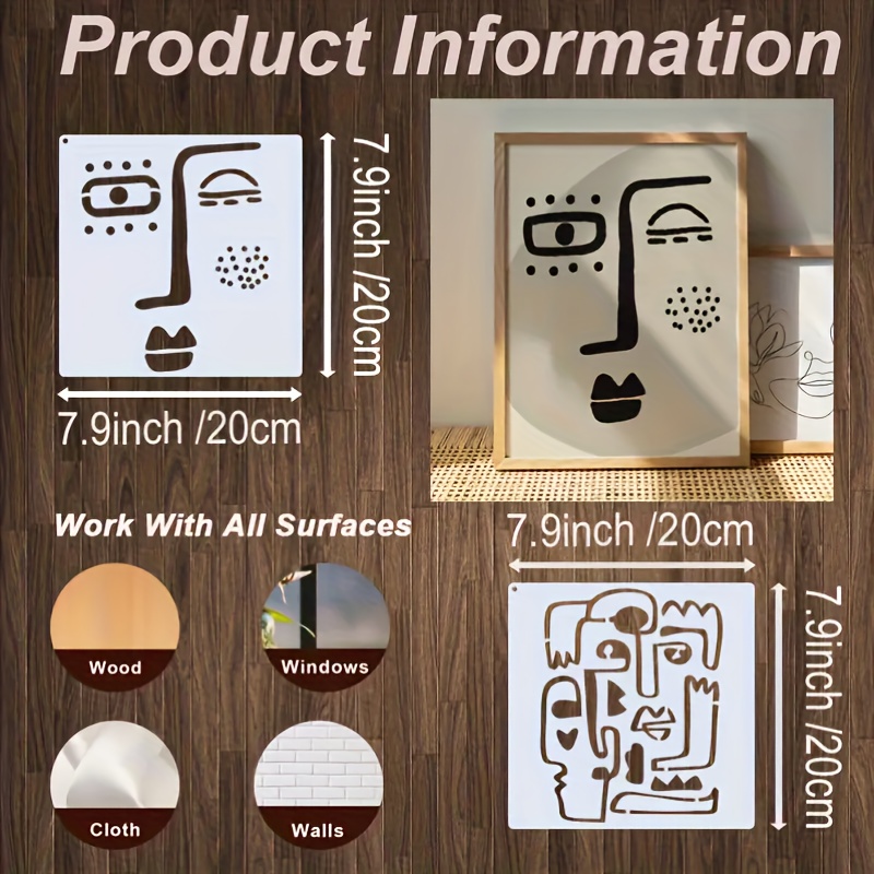 9pcs Picasso-Inspired Abstract Face Stencil Set, Reusable Art Templates