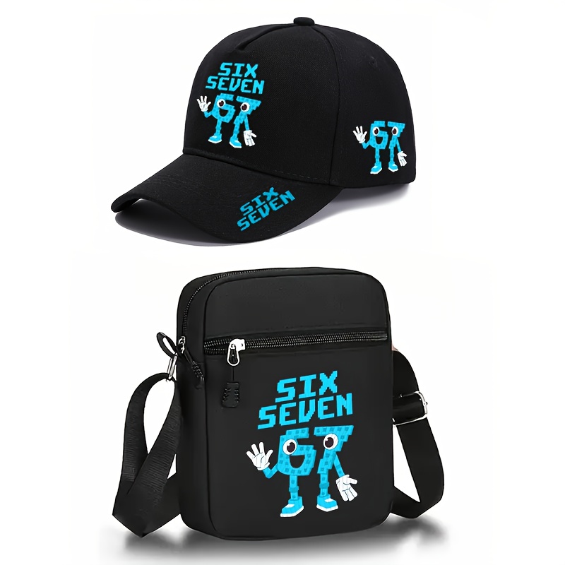 E-shop 2-teiliges "SIX 67" Digitalmuster-Druck-Set: Verstellbare Schirmmütze mit gebogenem Schirm Umhängetasche, -Fashion-Outdoor-Sport-Baseballkappe