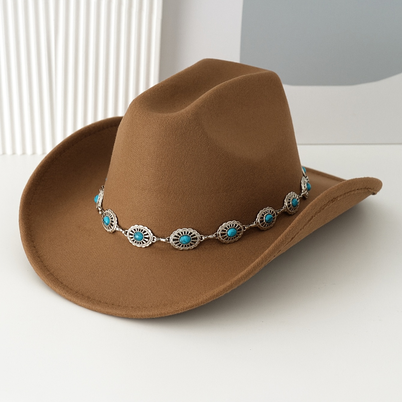 Altar\'d State Tan Fedora Western Turquoise Festival Band Hat Wool Blend Boho Altar main image 2