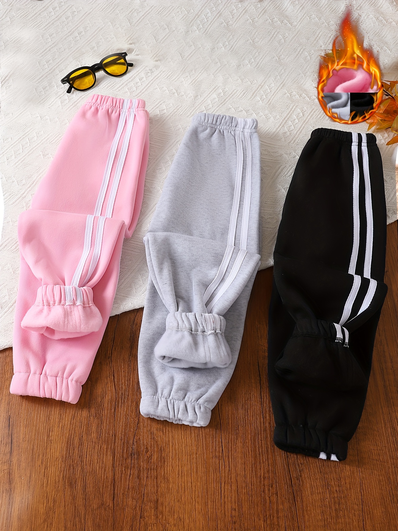 Girls' 3pcs Fleece-Lined Pants Set for Outdoor Activities