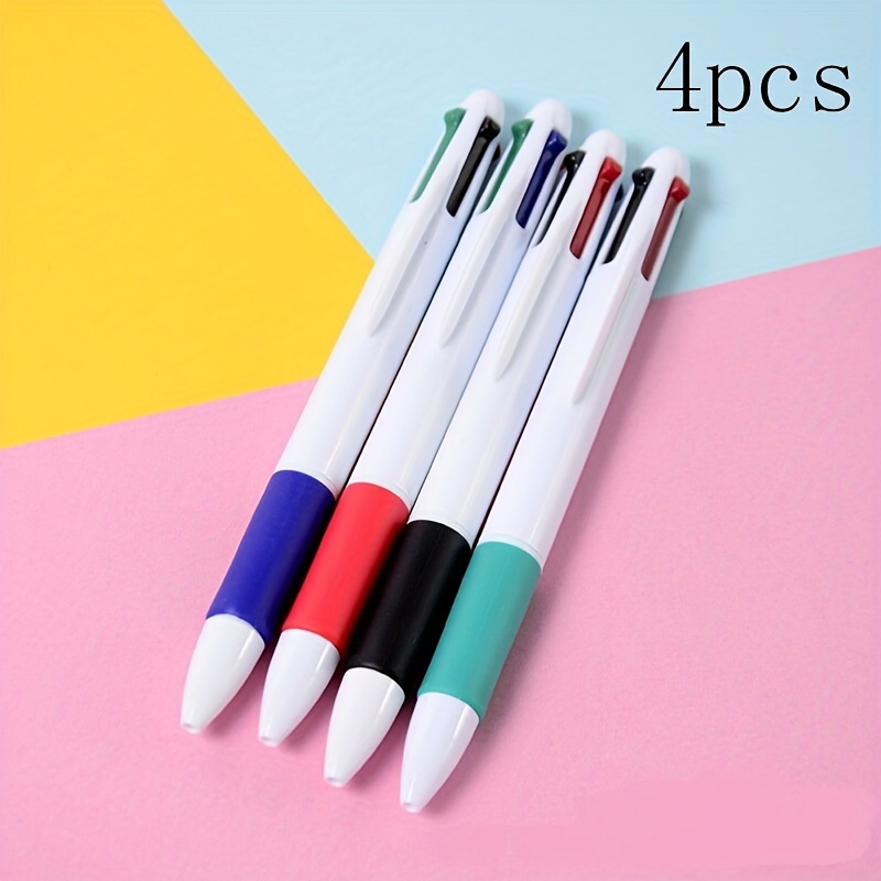 

4 Pack Multi-color Retractable Ballpoint Pens - Medium Point, Plastic Oval-shaped Body, Creative Simplistic Design For Ages 14+