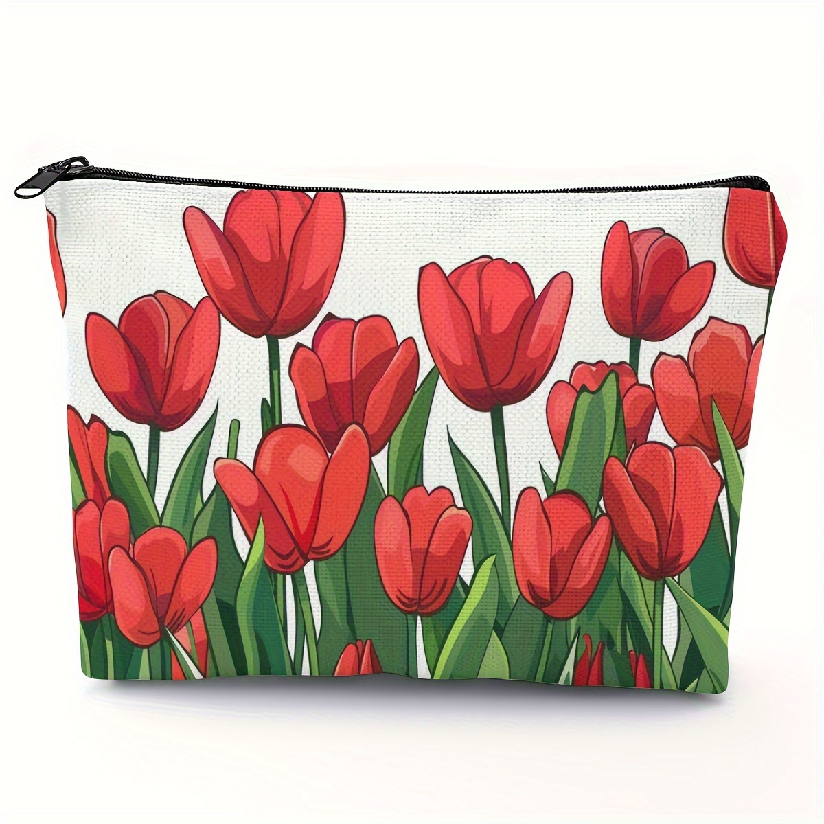 

Polyester Tulip Print Cosmetic Bag - Casual Style Large Capacity Toiletry Pouch With Zipper Closure, Waterproof Makeup Organizer, Hand Washable - Ideal Women's Gift - 1pc