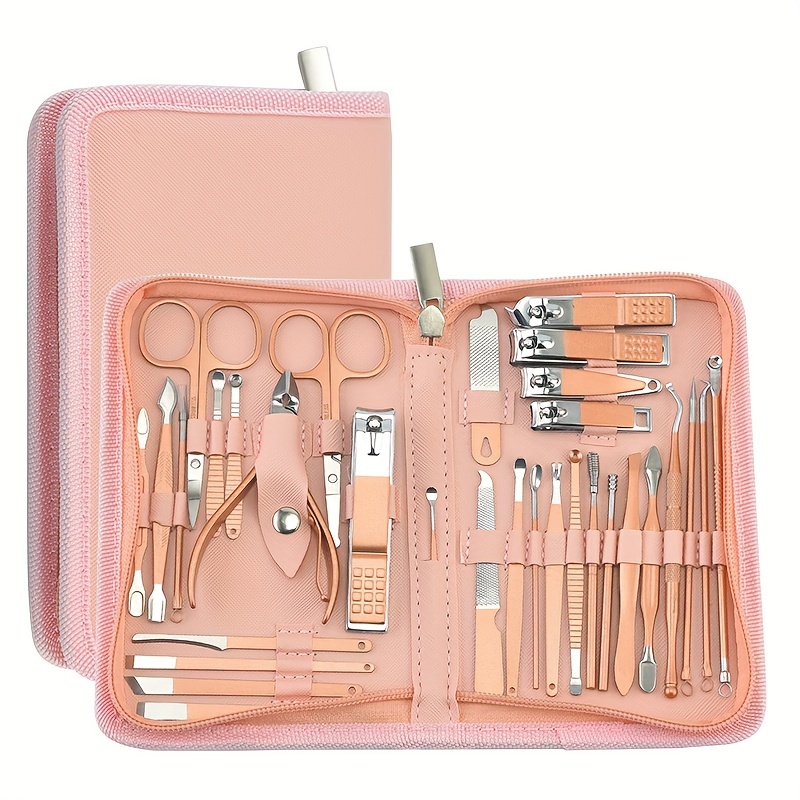 30-Piece Stainless Steel Nail Clippers and Cuticle Nippers Set with Travel Case, Foldable Grooming Kit for Fingernails