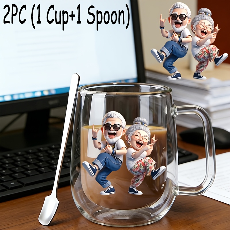TEMU 2 piezas (1 taza de vidrio + 1 cuchara), vaso de agua reutilizable de borosilicato con pared aislada con asa, taza de café transparente de gran