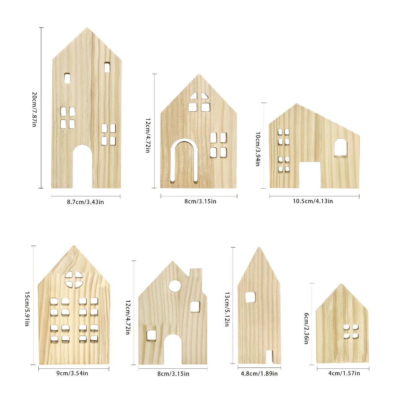 Image of 7pcs Wooden Desktop Smallhouse Wooden Signs, Family Christmas Atmosphere Decoration, Solid Wood Handmade, Minimalist Wooden House Decoration, For Tray Decor