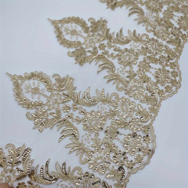 Image of 1 Yard Luxury Sequin Embroidered Lace, 36cm Wide Lace Trim For Dress, Wedding Dress Decoration, Golden/silvery/white