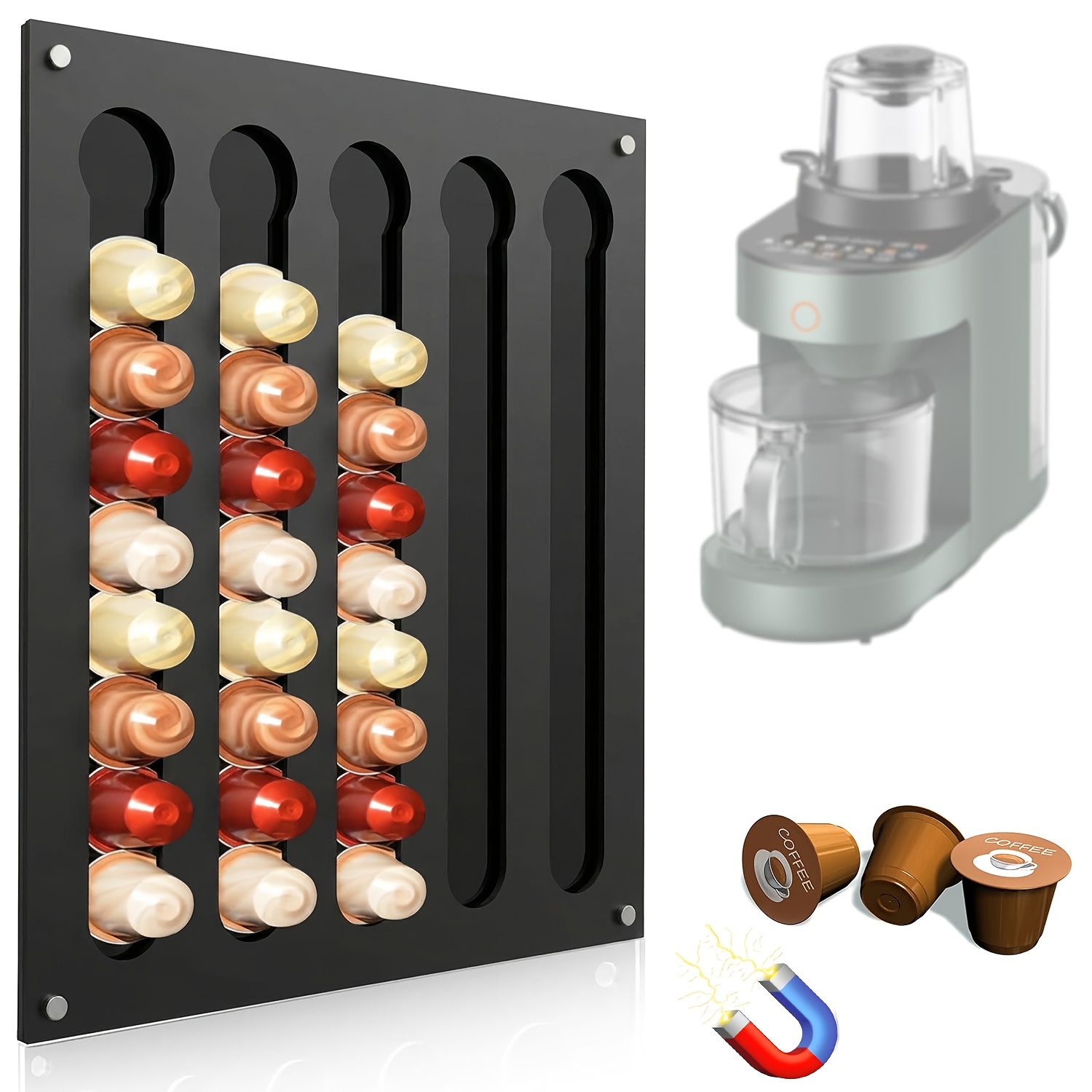 Capsule Dispenser Magnetic Capsule Holder Wall For Nespresso Original (40) Organizer Coffee Capsules Storage For Refrigerator Hanging Cabinet, Kitchen Cabinet