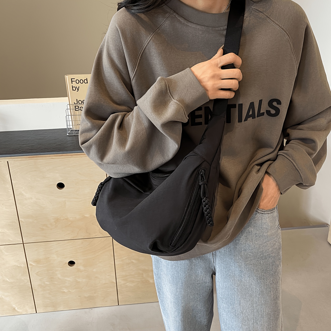 TEMU Bolso bandolera de nailon elegante para mujer - Bolso con cremallera, adecuado para uso diario y , accesorio de | Bolso bandolera elegante |