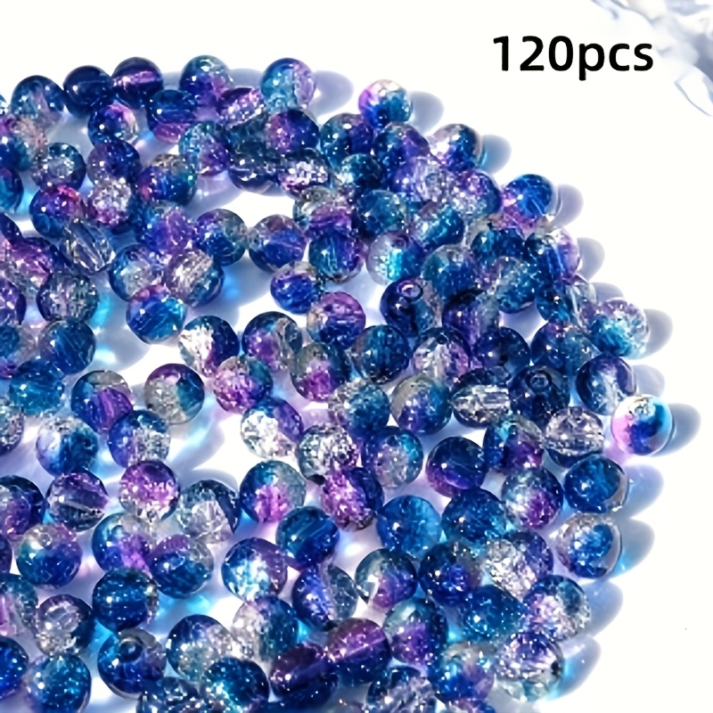 TEMU 120pcs 8mm Ocean-themed Snowflake Gradient Cracked Acrylic Beads - Blue And Purple 8mm, Bohemian Style Jewelry Additions, Gothic Style Jewelry
