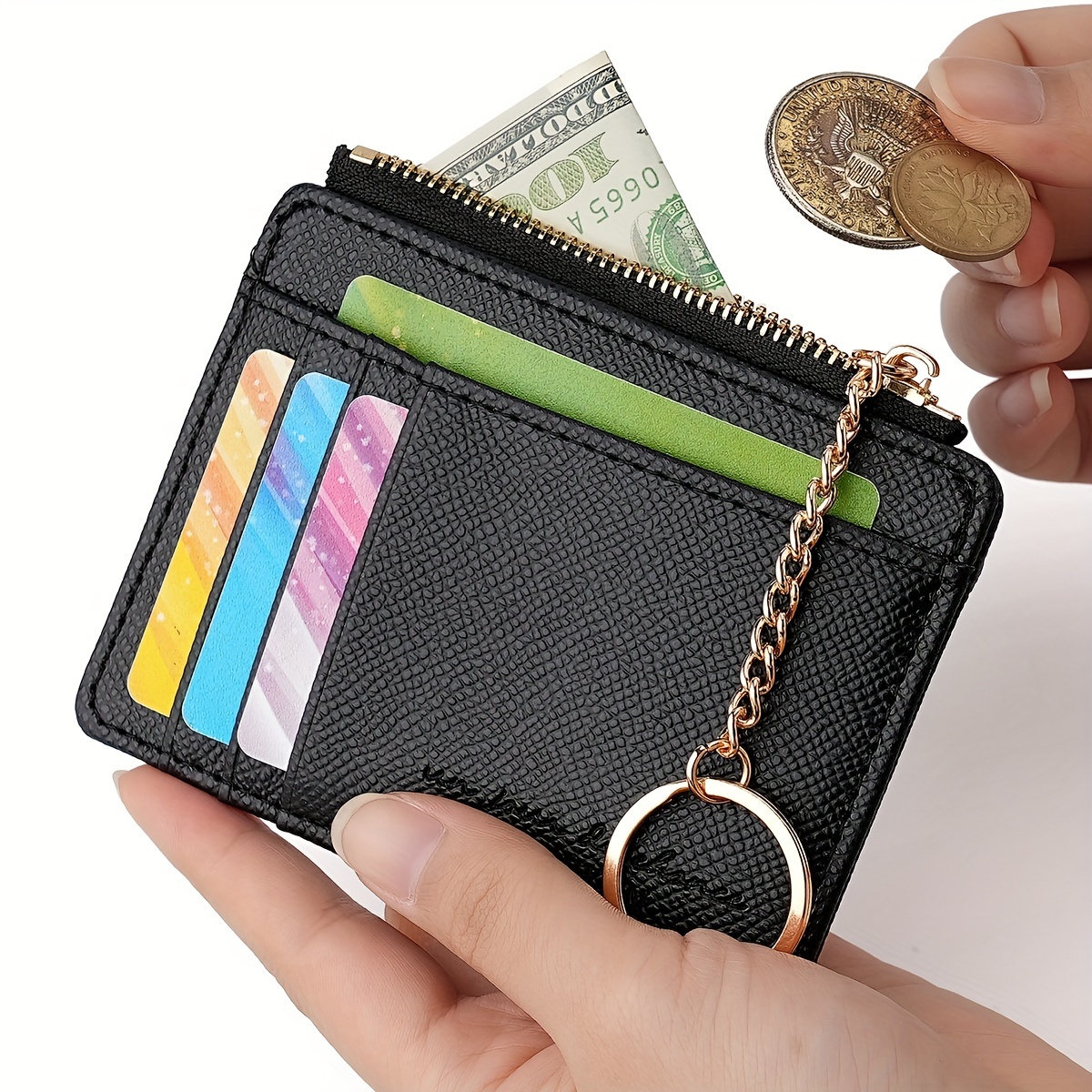☆LEMASQUE☆ Palette Zipper Coin Business Card Holder Black Slim Black Leather Zipper Womens Wallet Coin Card Holder