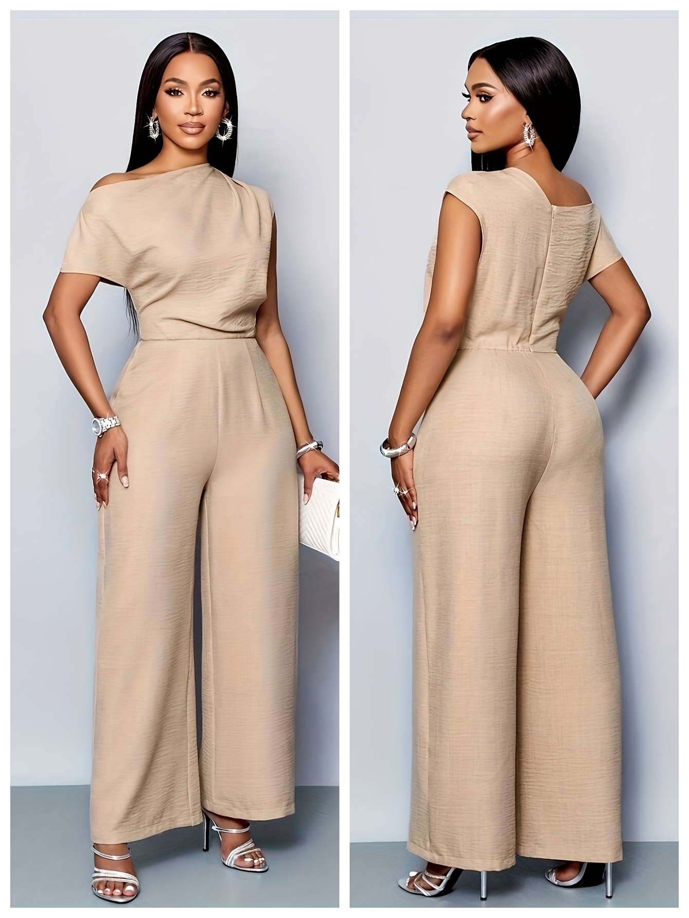 A Stylish And Elegant One-Shoulder Solid Color Jumpsuit Is Perfect for Casual Holiday Gatherings