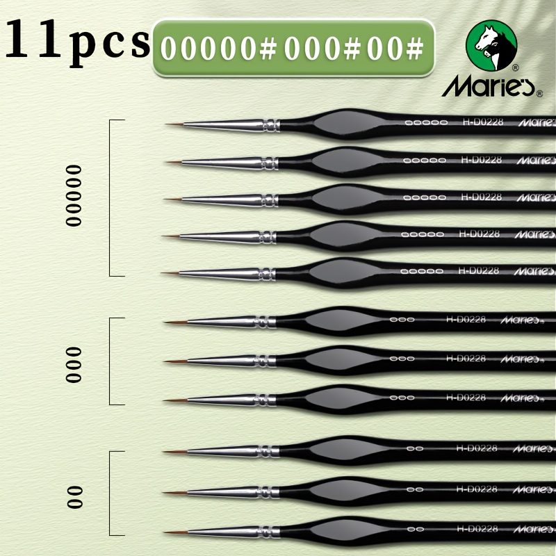 TEMU 3/9/11pcs Marie's Micro Paint Brushes 5/0 3/0 2/0, Miniature Synthetic Model Thin Paintbrushes With Triangular Handles For Acrylic, Professional