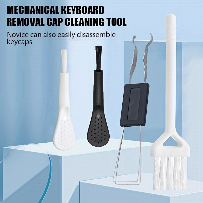 4pcs Universal Tool Cleaning Kit With Keycap Puller, Wire Keycap And Switch Remover, Earphone And Phone Cleaner, Computer Keyboard Dust Brush - Non-battery Plastic Repair Set