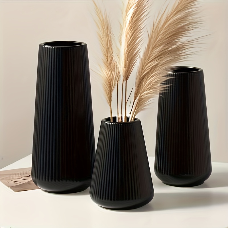 3pcs Bohemian Striped Vase Set | Woven Texture Home Vases | Modern Living Room Bedroom Tabletop Decor | Suitable For Wedding Holiday Decoration And Housewarming Gift (plastic Material)