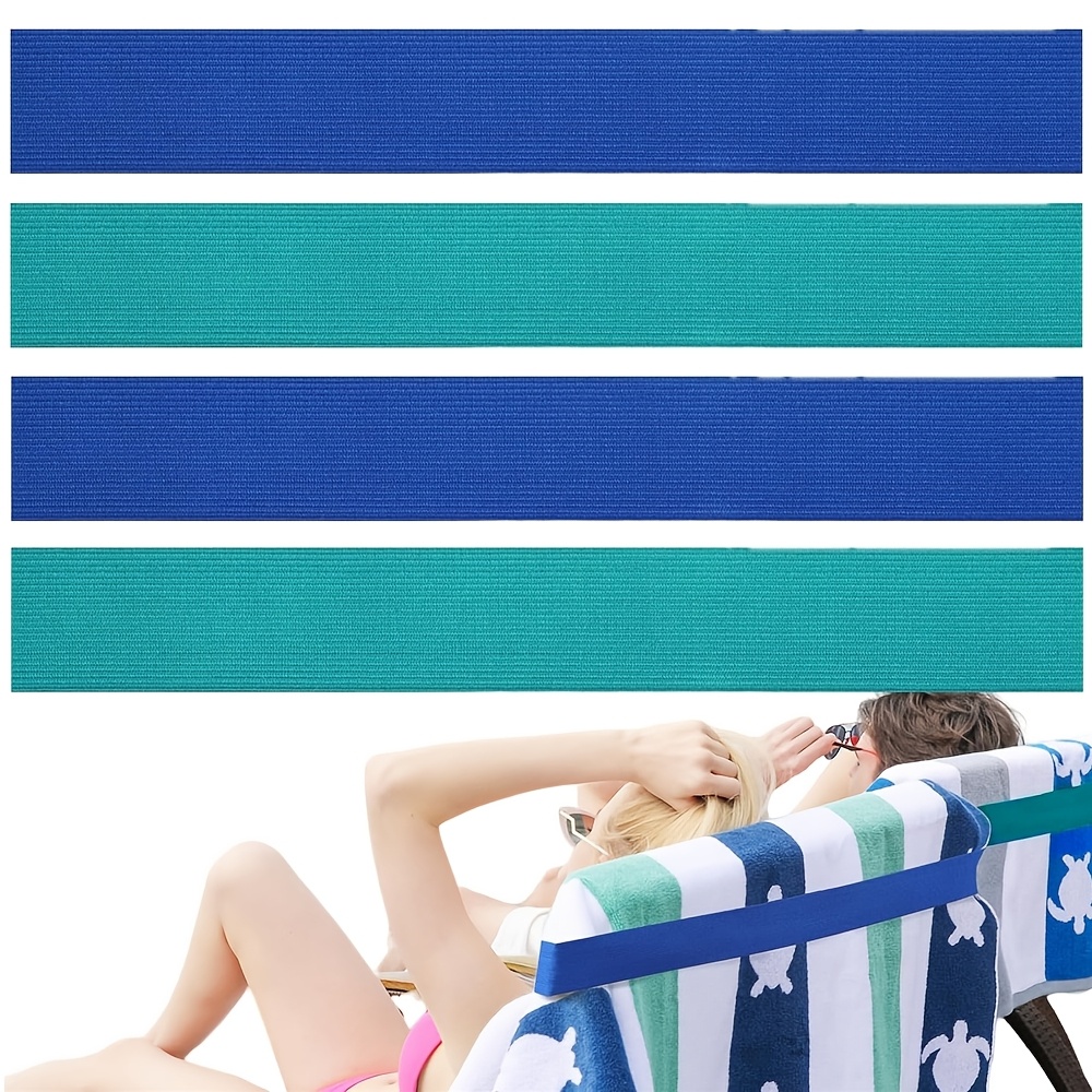 4 Pack Lightweight Beach Towel Clips - Blue & Teal Striped Chair Clips, Durable Towel Holders For Pool, Cruise, Chair Accessories (suitable For Towels, Clothes) - Chair Clips & Holder Essentials