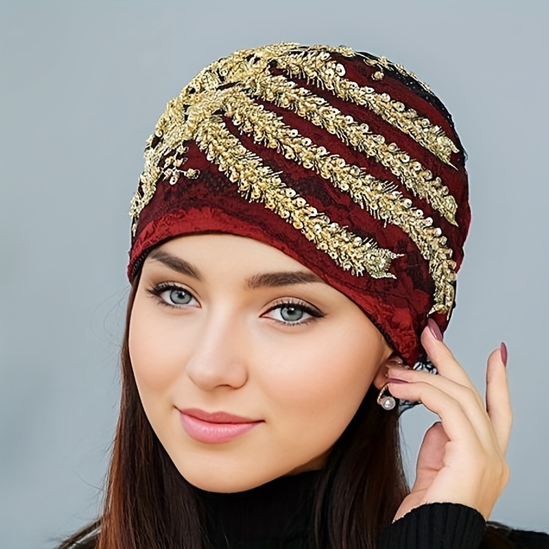 elegant bohemian style flower headband hat women's muslim Temu