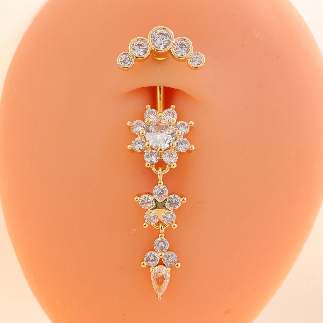 TEMU 1 Flower Tassel Long Sparkling Artificial Zirconia Women's Summer Beach Vacation Navel Ring, Belly Button