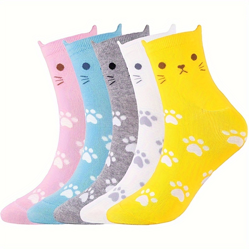 Image of 5 Pairs Of ' Crew Socks Featuring A Cartoon , Made From Thick, Comfortable, And Breathable Material