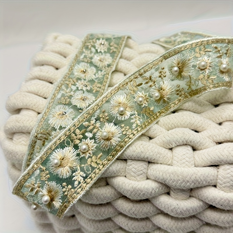 Image of 1.5/2 Yard Court-style With Golden 3d Embroidery Wide Woven Ribbon, Hand-woven Basket Decoration/wedding Gown Accessory/ Wedding Decoration Ribbon