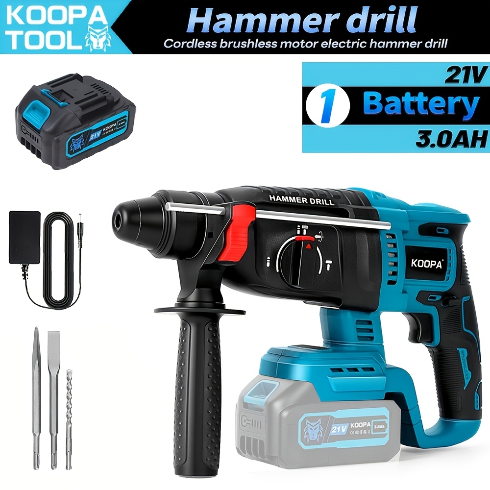 Image of Koopa Tool Cordless Brushless Hammer Drill Kit, Up To 4500 Rpm, With Safety Clutch, 360° Auxiliary Handle And 5 Drill Bits, 1/2 3.0ah Battery, Suitable For Work