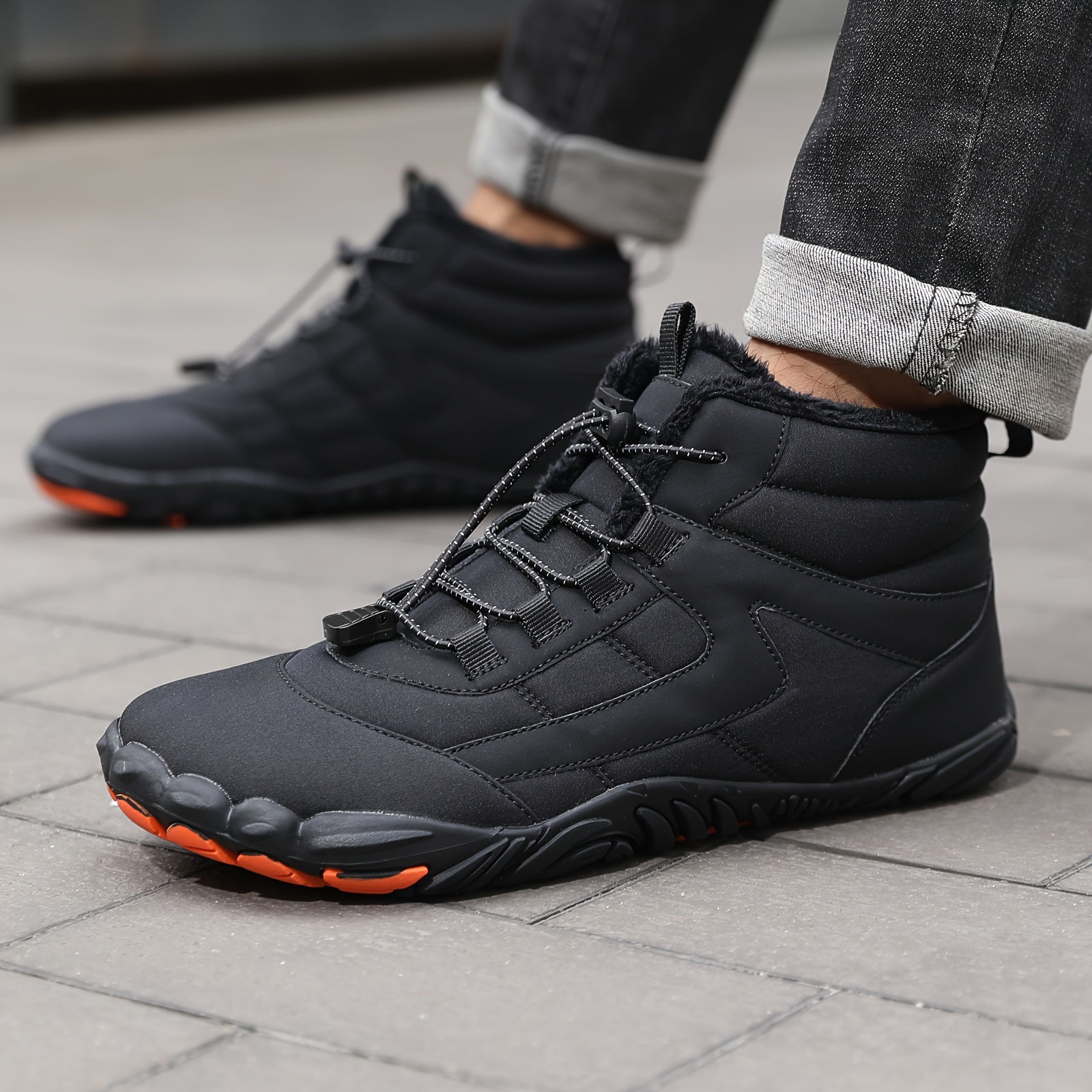 mens stylish navy blue winter snow boots casual round toe double