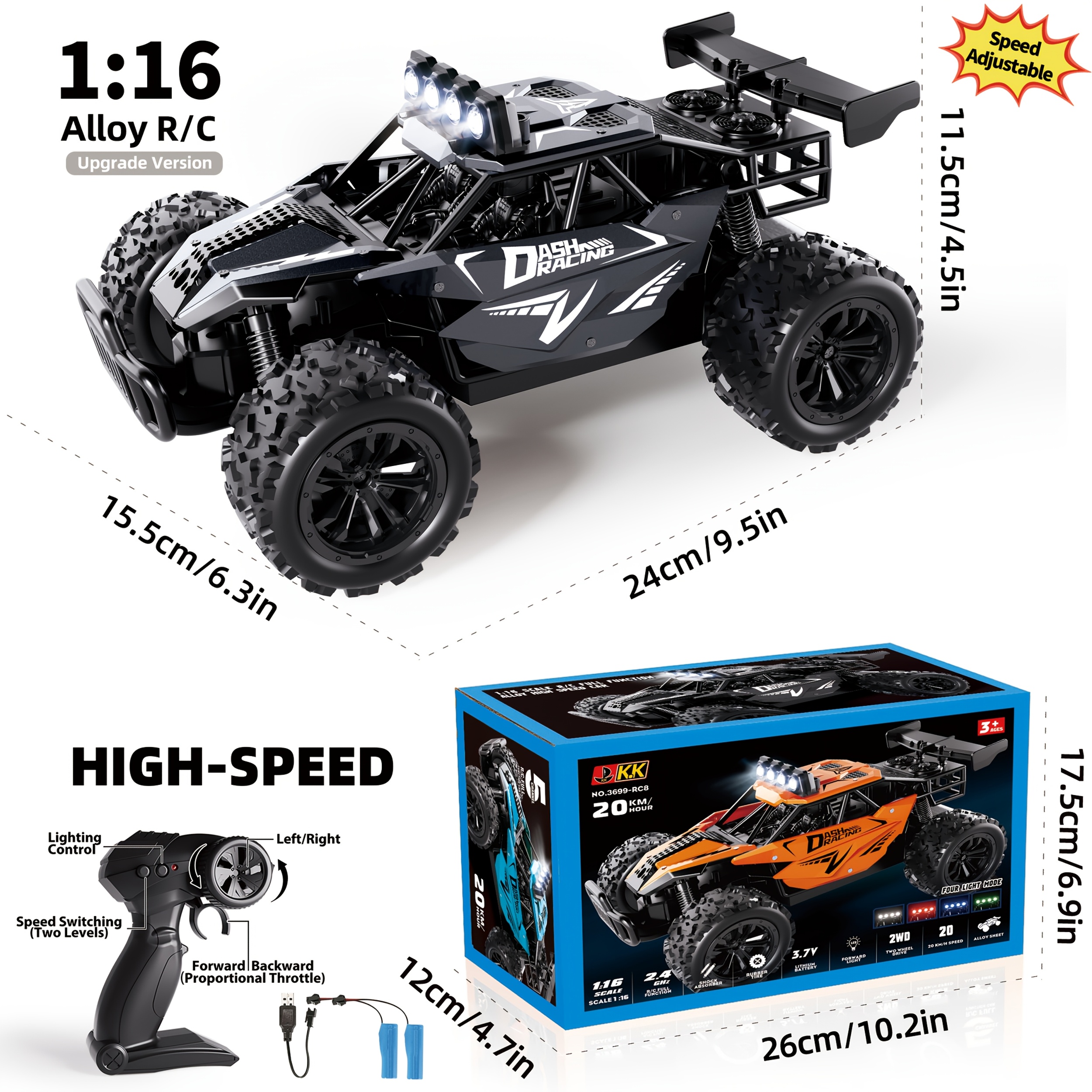 Camion RC Kizeefun 4x4 – 20 Km/h, 2 Batteries 1000 MAh, 2,4 GHz, Tout-terrain