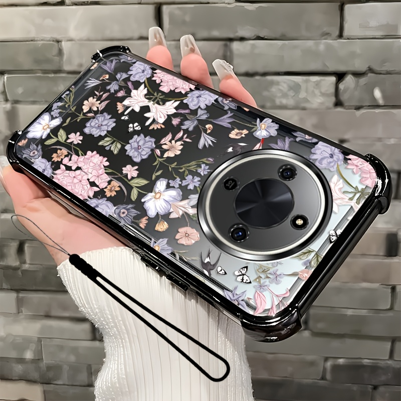 TEMU Phone Case - Vintage Purple Floral 2d Flat, Soft Tpu Strap Phone Case Compatible With Honor Magic 7 Lite/magic6 Lite/magic8 Lite, 2pcs Set: