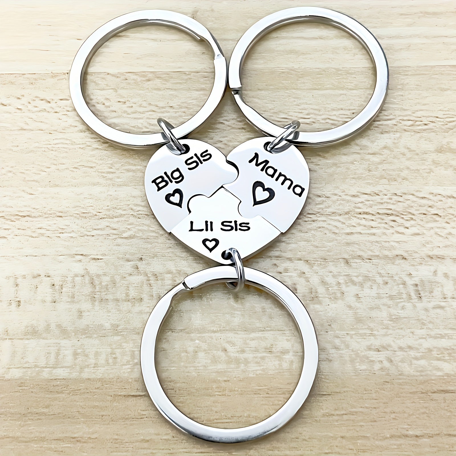 TEMU 3pcs Engraved Mom Keychain Set, Matching Interlocking Hearts, Perfect Mother And Daughter Jewelry Gift For Birthdays, Anniversaries And