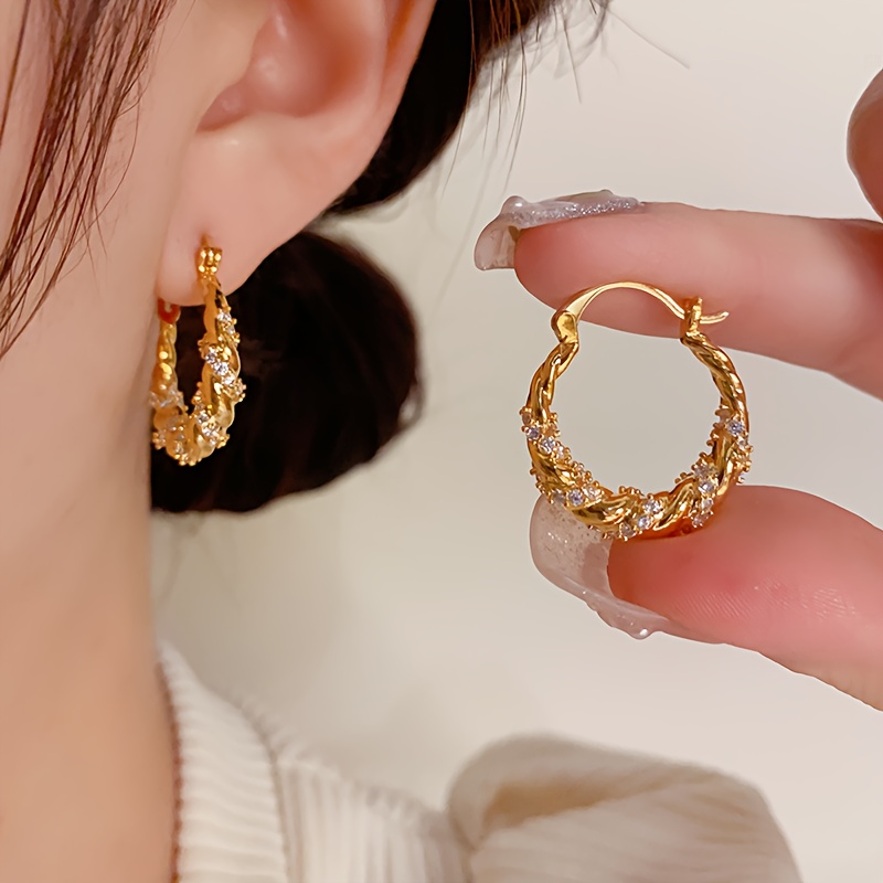 New Exquisite Sweet Versatile Elegant Rhinestone Hoop Earrings