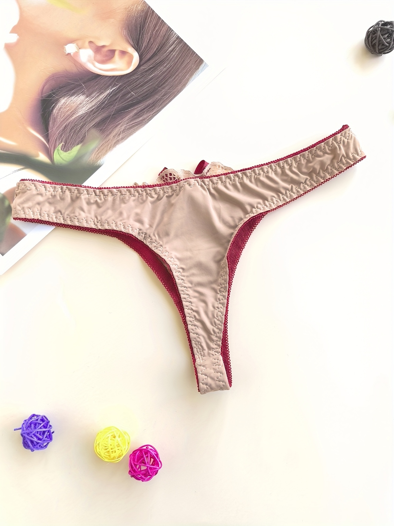 Juego de 5 tangas de encaje  para mujer, transpirables, a la moda, suaves, ajustadas, sin costuras y cómodas, con ribete de color de contraste