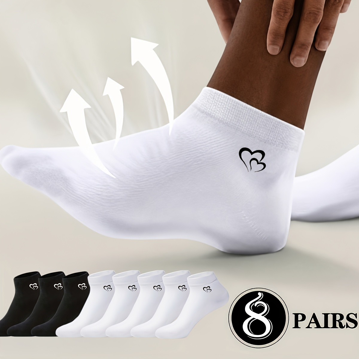 TEMU 8 Pairs Of Men's And Women's Summer And Autumn Sports Socks, Black And White Socks, Heart Pattern, Breathable, Suitable For All Kinds Of Sports